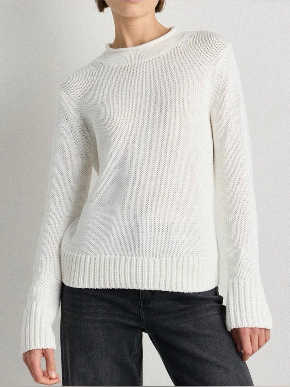 Quince 100% Organic Cotton Roll Neck Chunky Knit White Sweater Size Medium